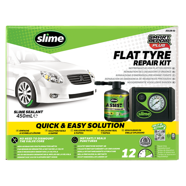 Slime Smart Repair Plus Flat Tyre Repair Kit #50138-51 In Package